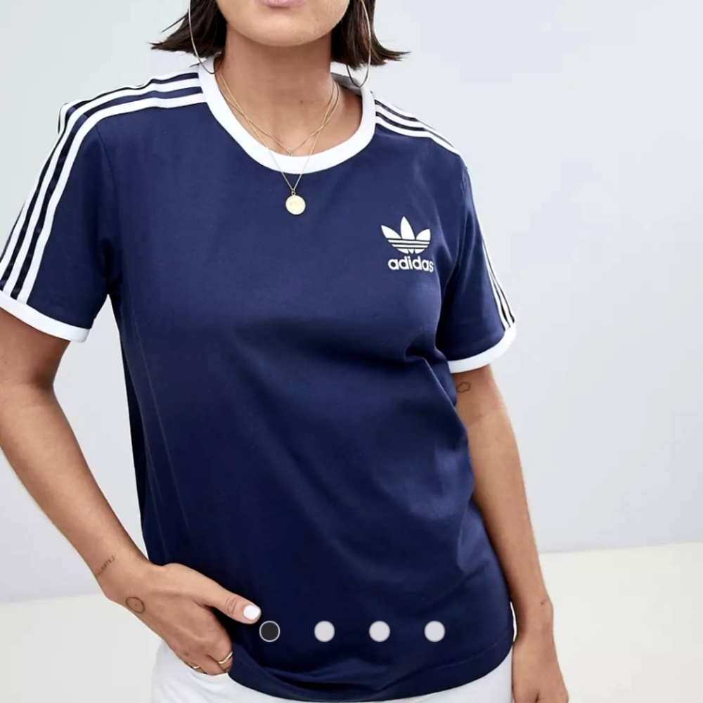 Adidas Originals 3 stripe tee in navy